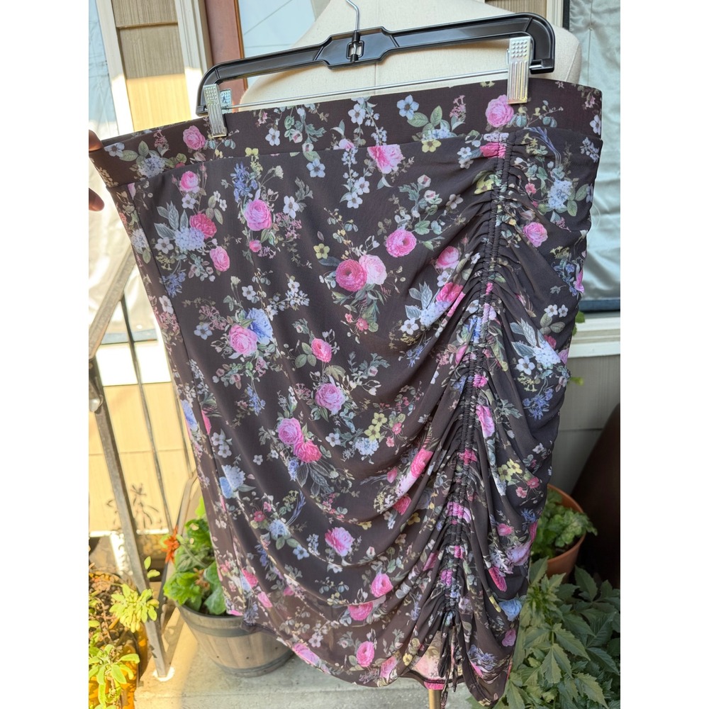 Torrid Midi Shirt 3x 3 black floral mesh ruched side drawstring dark floral goth - Picture 2 of 5